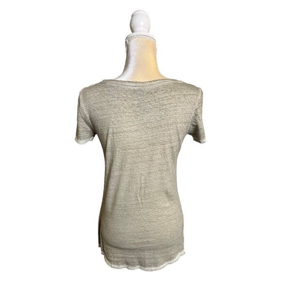 Aratta Silent Journey Linen T Shirt Size Xs Extra Small Green Floral Applique - Picture 3 of 7